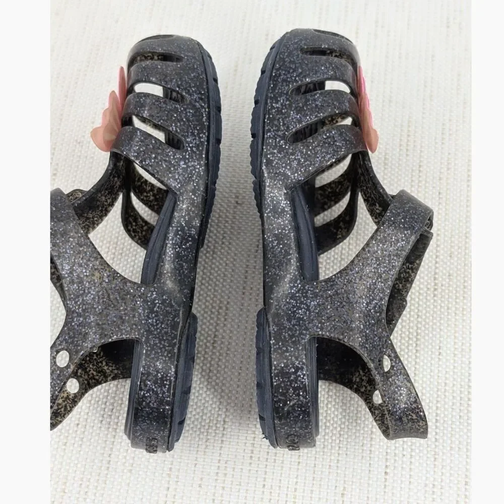 Crocs Sandals Toddler Girl C 6 Black Glitter Pink Butterfly Mary Jane